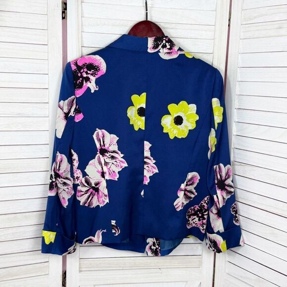 J. Crew Tropical Floral Sateen Crop Blazer Jacket Blue Pink 12 - Picture 8 of 12
